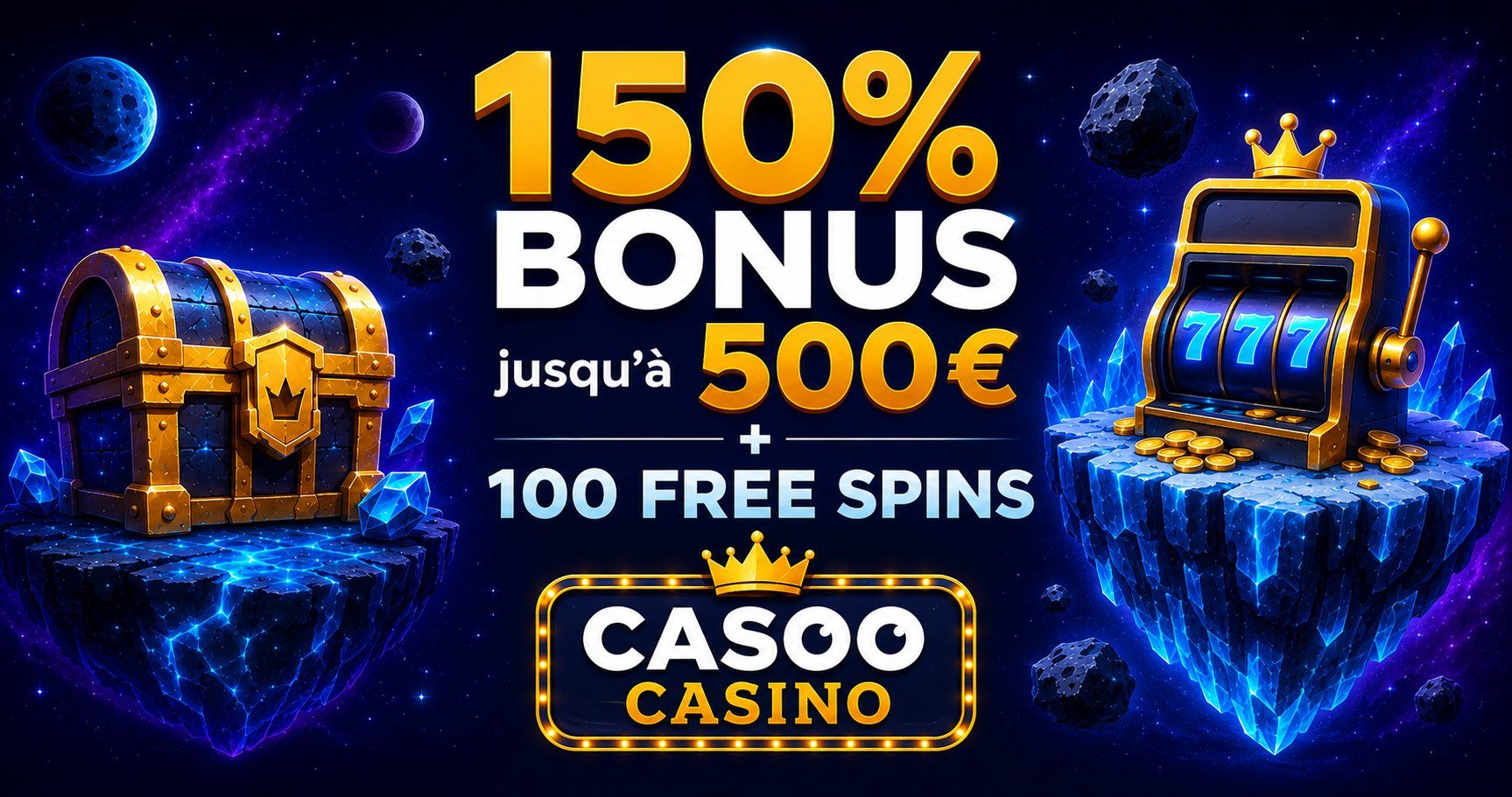 Casoo Casino — 150% bonus jusqu'à 500€ + 100 free spins