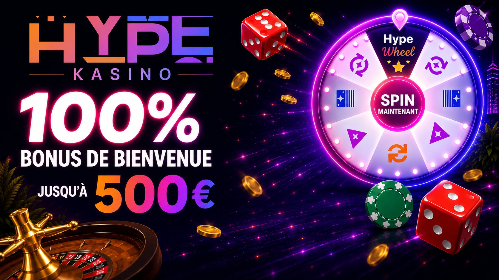 HYPE Kasino — 100% bonus de bienvenue jusqu'à 500€